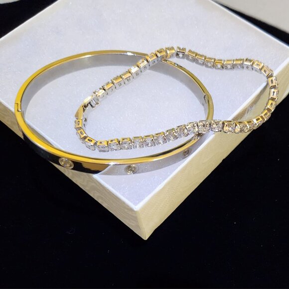 18K Gold Plated Love Friendship Bracelet With Cubic Zirconia Cuff Bangle - Picture 3 of 10
